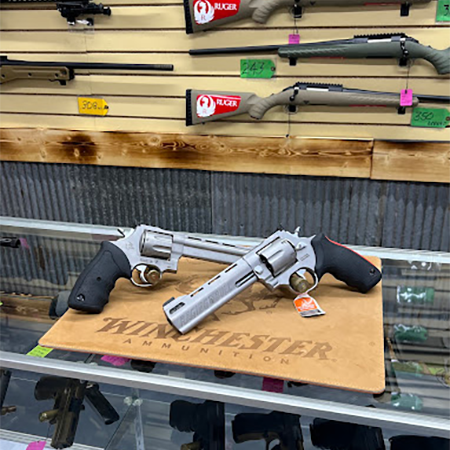 firearms displayed in gun store