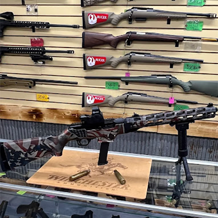 Firearms displayed in gun store